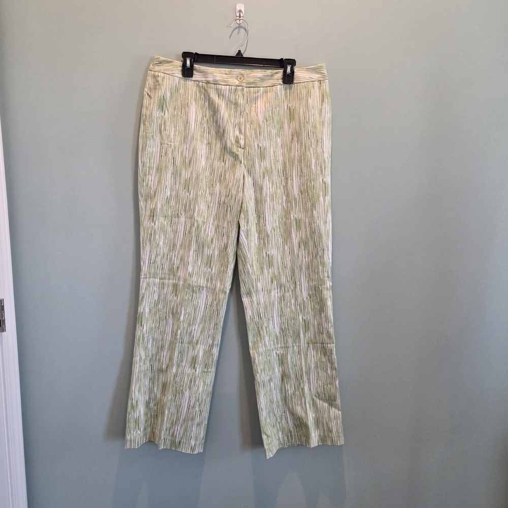 MetroStyle Stretch Green White Shimmer Ikat Stripe Straight Leg Pants Size 18 - Picture 2 of 14